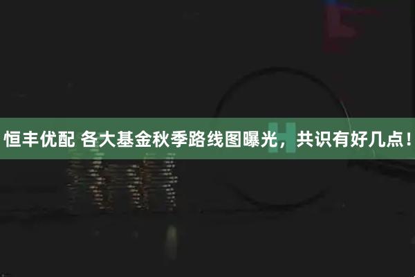 恒丰优配 各大基金秋季路线图曝光，共识有好几点！