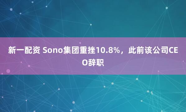 新一配资 Sono集团重挫10.8%，此前该公司CEO辞职